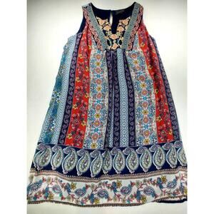 Luxology Boho Embroidered Paisley Floral Lined Sheath Shift Dress Women’s Sz 6